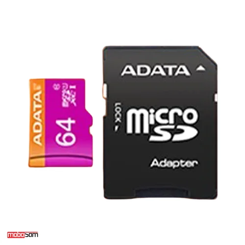 کارت حافظه microSDXC ای دیتا مدل ADP+ کلاس 10 استاندارد UHS-I U1 سرعت 80MBps ظرفیت 64 گیگابایت + خشاب SD